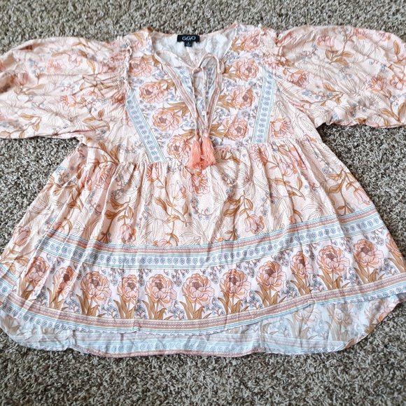 GiGio Size S Peach/White boho top EUC - Picture 7 of 12